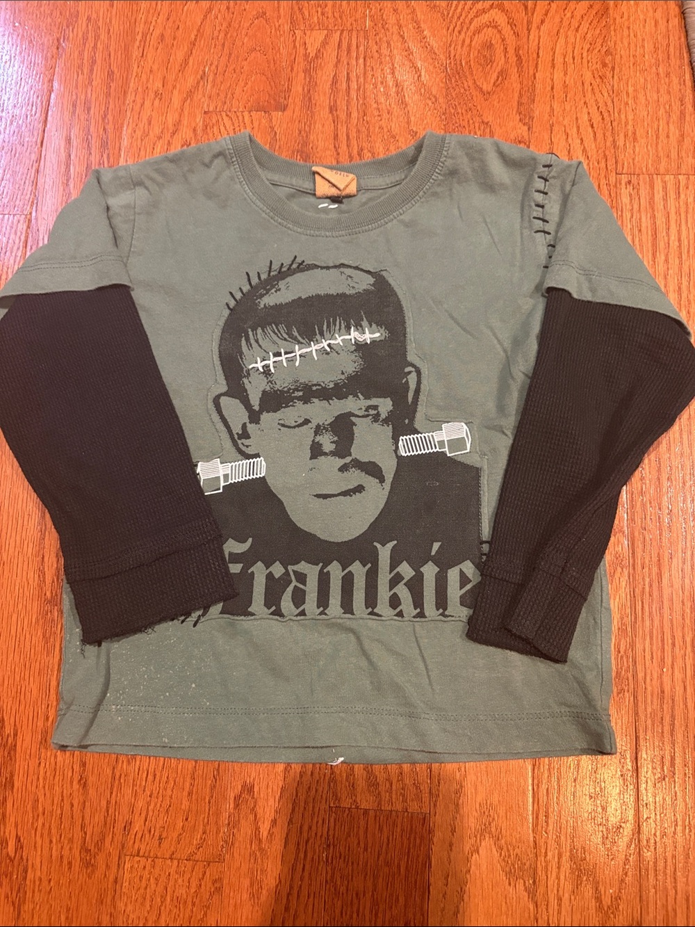 Frankie Graphic Layered-Look Long Sleeve Tee - Olive & Black